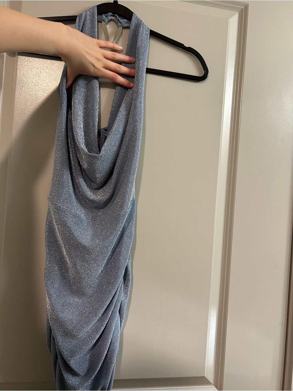Edikted Shimmery Sky Blue Halter Mini Dress - Picture 2 of 7